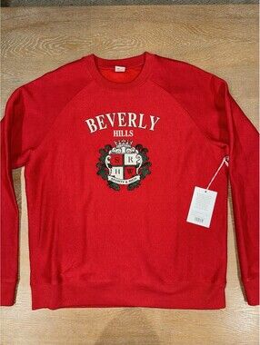 NWT Sporty & Rich Beverly Hills Crest Soft Crewneck SIZE XS Ruby Red